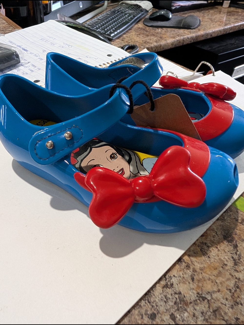 Mini Melissa Blue Girls' Mary Janes with Red Bow